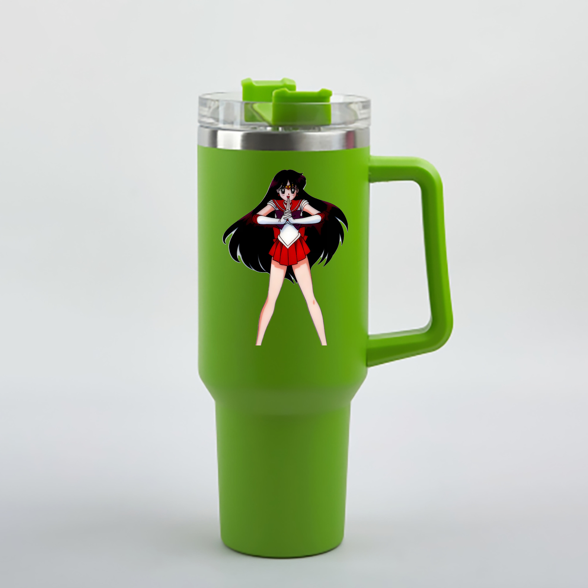（画像用） 美少女戦士セーラームーン 火野レイ ひの レイ Sailor Moon Hino Rei （セーラーマーズ,Sailor Mars） 1200mL車用タンブラー - クリスタルステッカー（プラスチックストロー付き）